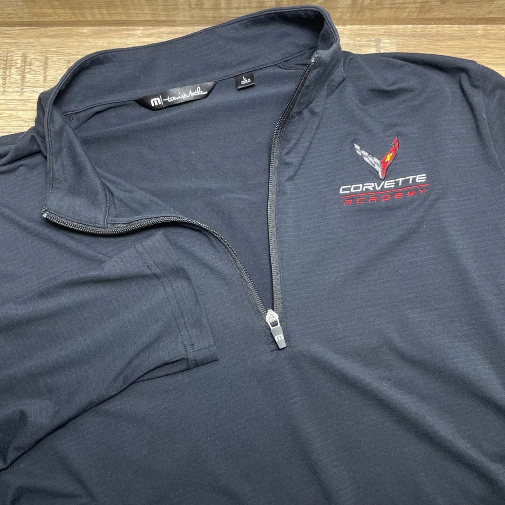 TravisMathew Crestview 1/4 Zip Pullover Mens Large Black Corvette Academy Golf